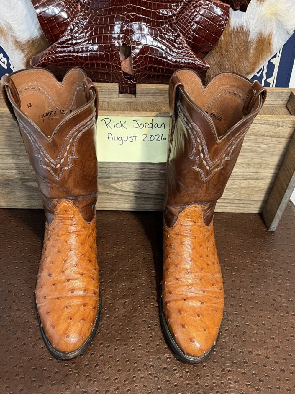 Lucchese 2000 Cognac Full Quill Ostrich Roper Cowboy Boots in men's Size 12B/11D